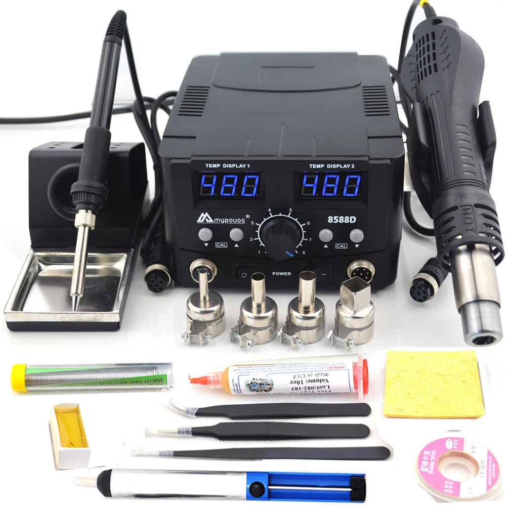 

SYan For Phone PCB IC SMD BGA Welding 2 IN 1 800W LED Digital Soldering Hot Air Gun Rework Station Electric Soldering Iron