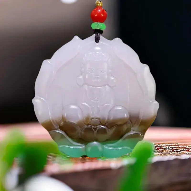 

Real Jade Buddha Pendant Necklace Carved Gift Natural Jewelry Accessories Talismans Men Amulet Designer Stone Luxury Charm