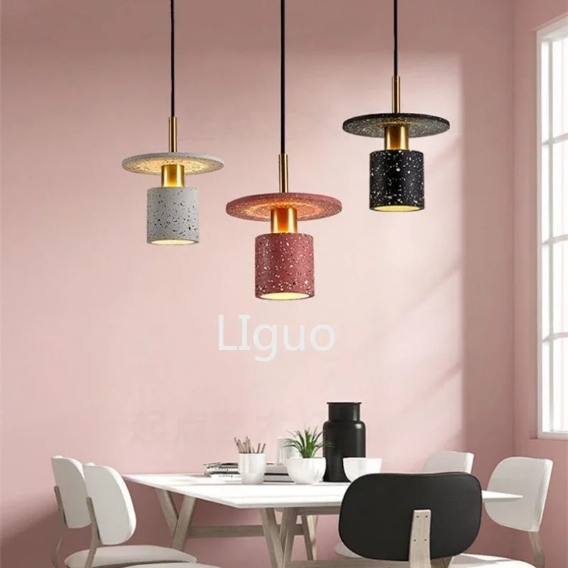 

White Black Pink Terrazzo LED Pendant Lights Stone Restaurant Kitchen Dining Bedroom Hanglamp E27 Bulb Gold Metal