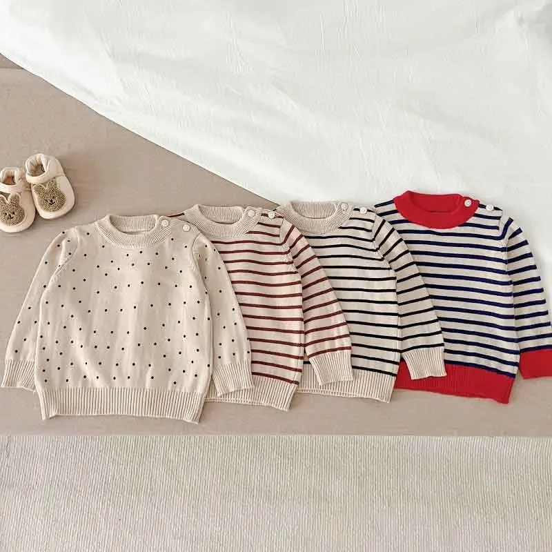 

Baby Sweater 0-3Years Newborn Boy Girl Long Sleeve O-Neck Striped Jumper Knitted Pullover Tops Casual Dot Knitwear Clothes