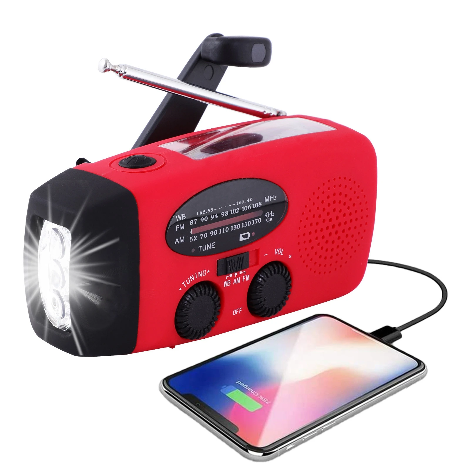 

Multifunctional Solar Hand Crank Radio FM AM WB NOAA Weather Radio 2000mAh USB Charging Emergency LED Flashlight Power Ban