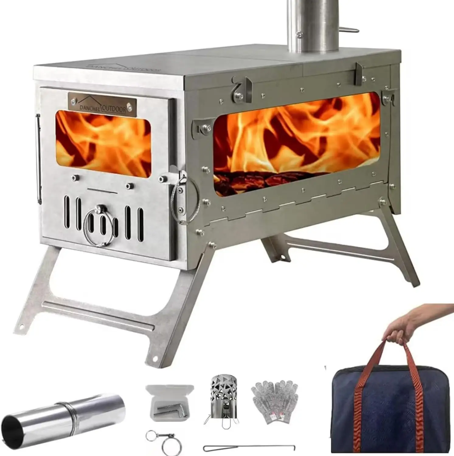 DANCHEL OUTDOOR TSG Portable Titanium Wood Stove, TA1 Fast Folding Hot Tent Camping Wood Burning Stove with 7.2ft
DANCHEL OUTDOOR TSG Portable Titanium Wood Stove, TA1 Fast Folding Hot Tent Camping Wood Burning Stove with 7.2ft