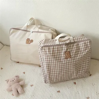 귀여운 곰 어린이 수하물 가방, 유치원 어린이 퀼트 보관 가방, 엄마 가방, 아기 물건 캔버스 핸드백, 방수 주최자