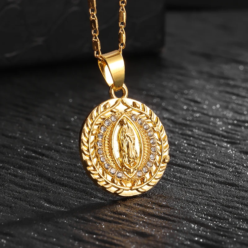 

Catholic Virgin Mary Statue Pendant Exquisite Zircon Our Lady of Guadalupe Virgin Necklace Women's Religious Jewelry