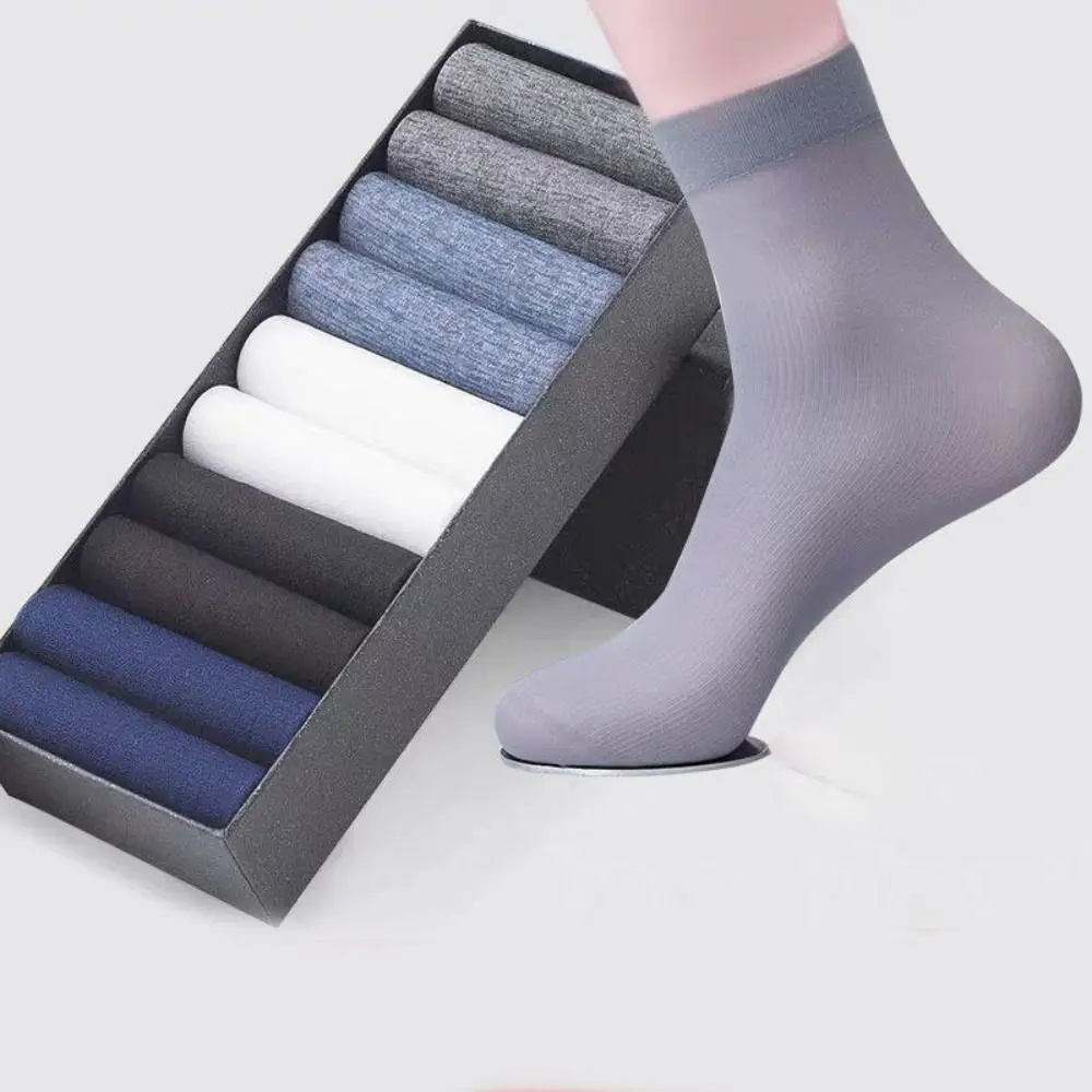 

10Pair Solid Color Men's Thin Ice Stocks New Elastic Cool Ice Silk Mid Stocks Viscose Summer Breathable Casual Socks