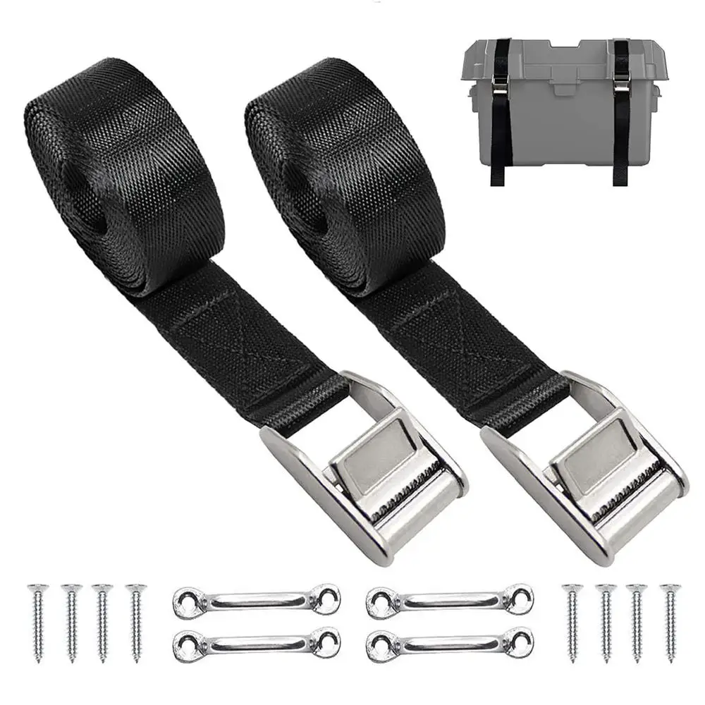 

2Pcs Marine Stainless Steel Battery Tie Down Bag Cargo Luggage Lash Belt Straps Kit Fastener Kit for RV Car Boat 2M*25mm