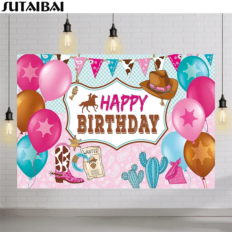 

Cowgirl Themed Birthday Decorations Backdrop Pink Horse Birthday Party Supplies Cowboy Birthday Banner Photo Booth Photography