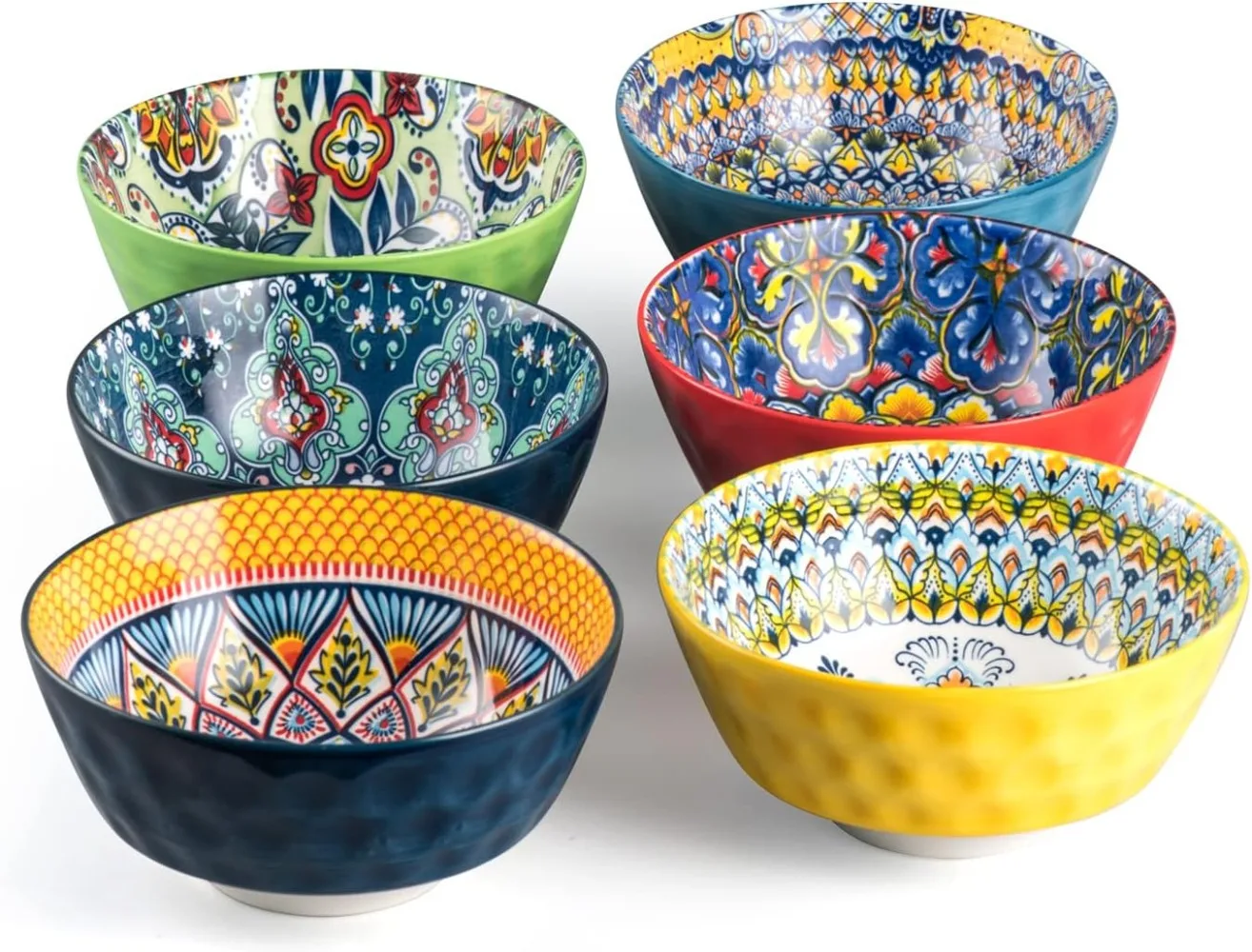 

HENXFEN LEAD Ceramic Cereal, Soup Bowls Set of 6-25 Oz Deep Colorful Porcelain Serving Bowls for Dinner, Pasta, Salad