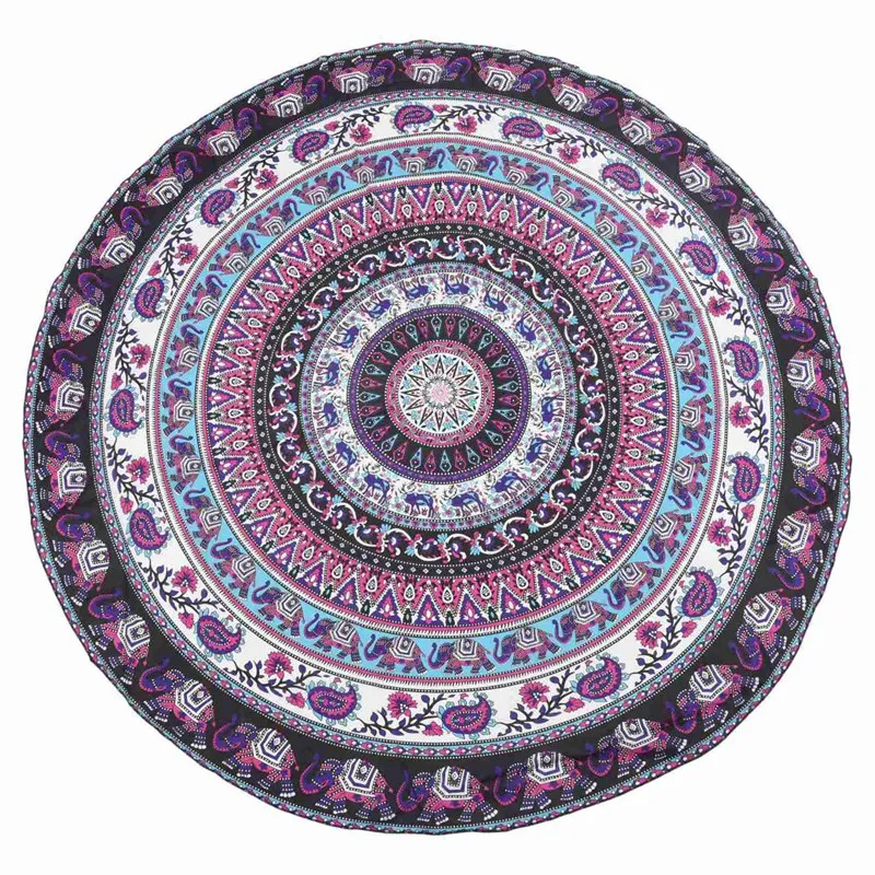 

2X Round Print Bohemian Mandala Tapestry Wall Hanging Picnic Beach Towel Blanket Purple Elephant Mandala