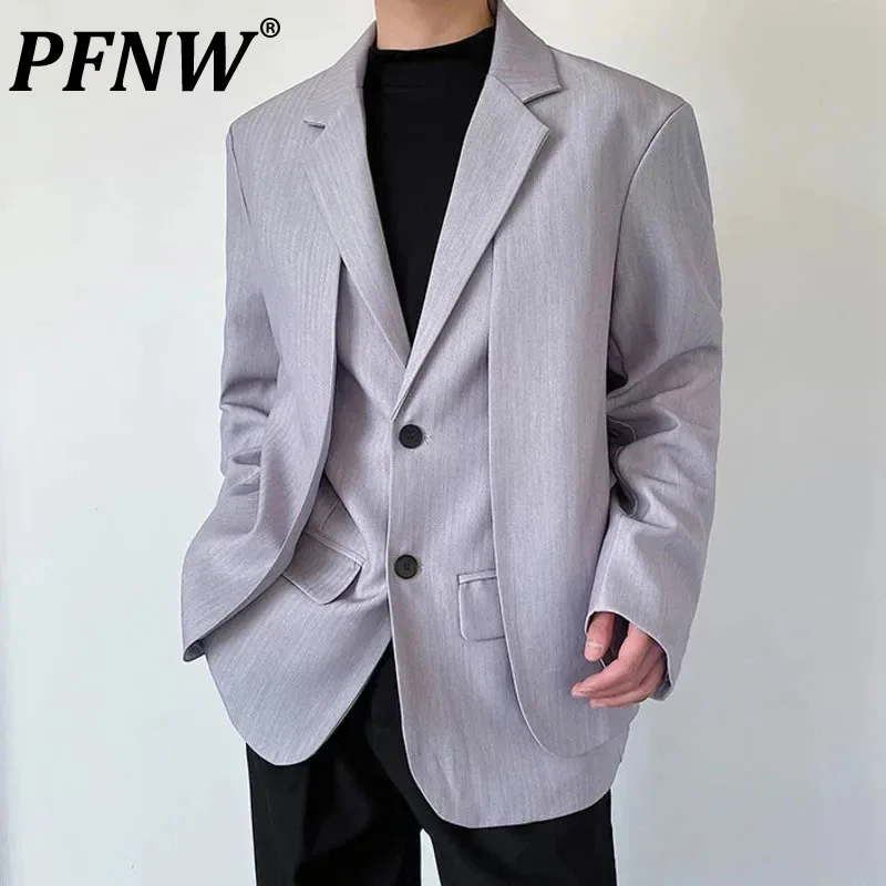 

PFNW Korean Suit Jacket Trend Men's New Fashion Double Layer Spliced Niche Design Clothing Casual Autumn Male Blazers 9C1406
