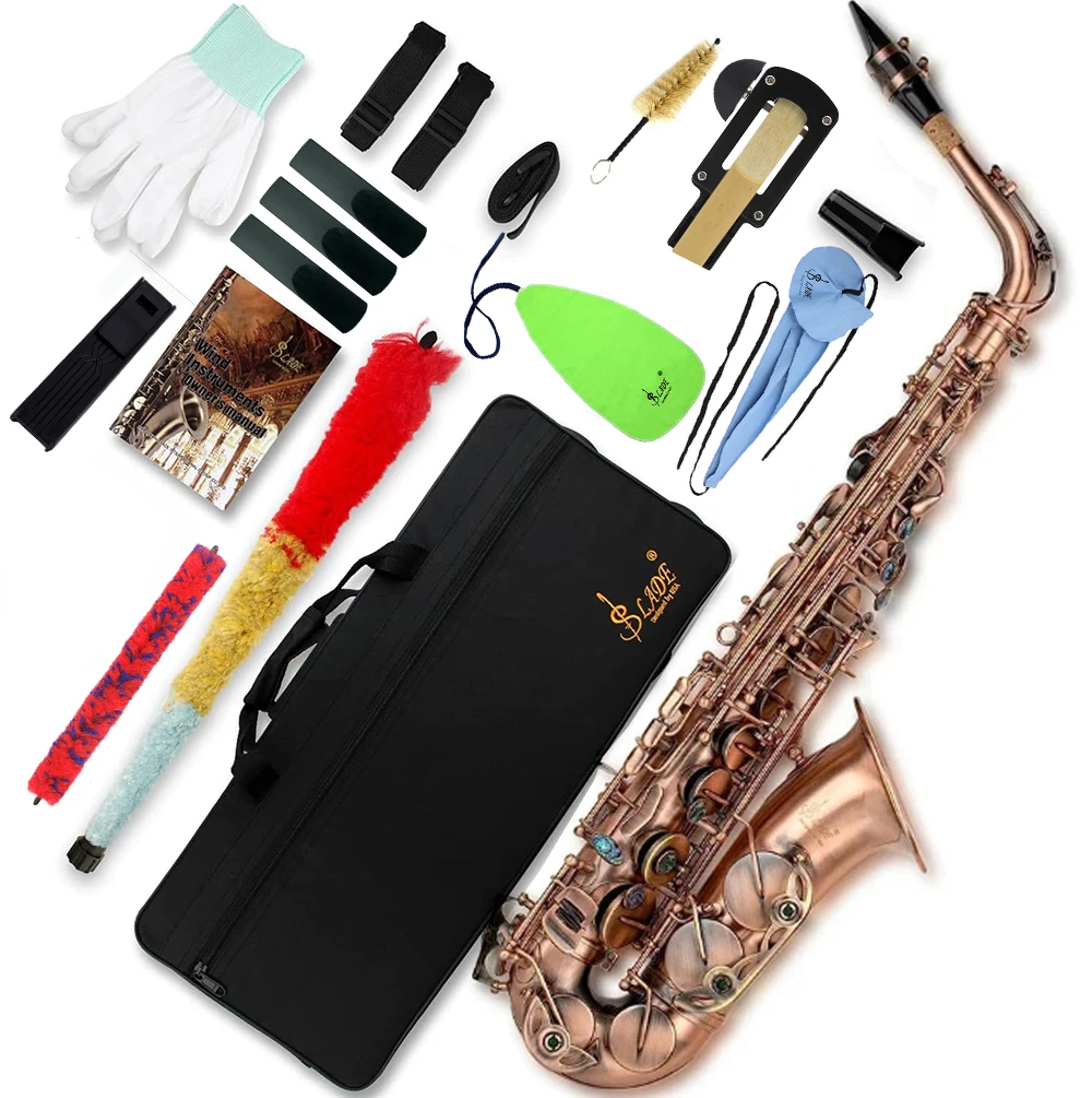 

SLADE Red Antique Saxophone Brass Eb Alto Saxophone with Cleanning Cloth Reed Clip Trimmer Strap Glove Parts for Beginners Adult
