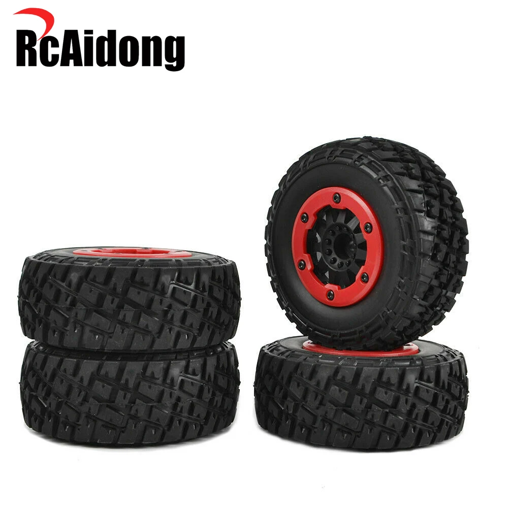 

RcAidong Short Course Tires W/Beadlock Wheels Rims for 1/10 Crawler Traxxas Slash 4x4 VKAR 10SC AX4006 Tyre