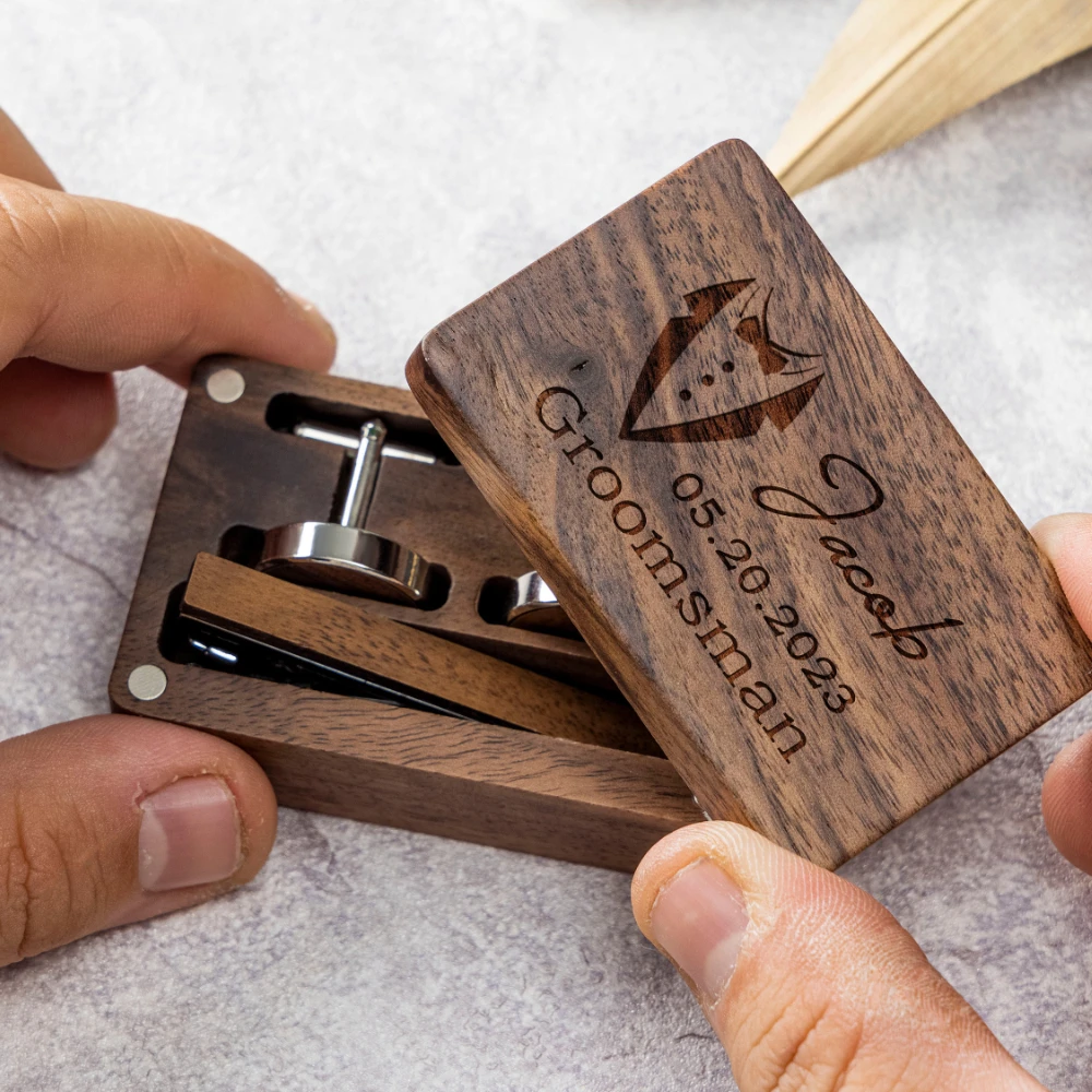 

2024 Wedding Days Gifts Custom Bestman Cufflinks Set Engraving Wooden Cufflinks Box Groomsmen Father Of The Bride Jewelry Gifts