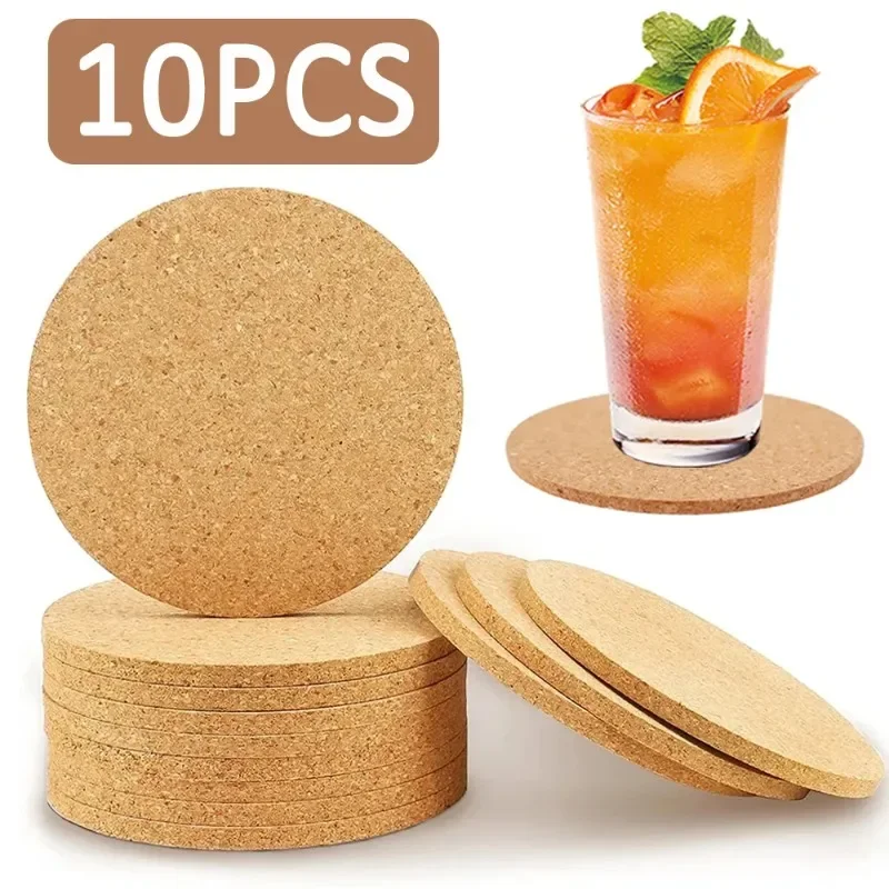 

10PCS Cup Mat Natural Round Wooden Pad Durable Non-Slip Cork Coaster Tea Coffee Mug Drinks Holder for Table Decor DIY Tableware