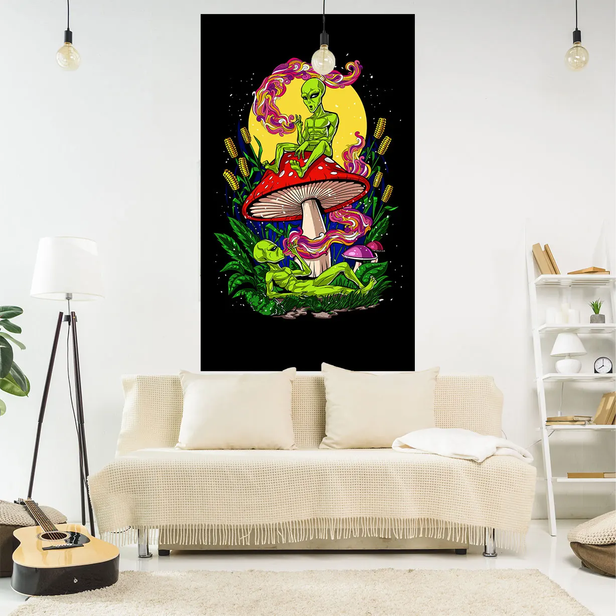 

QdDeco Black Mandala Hippie Psychedelic Tapestry Art Mushroom Eye Wall Hanging Carpet Living Room Home Dorm Decor