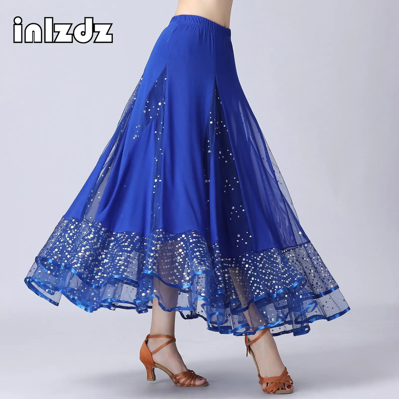 Womens Dancewear Sequins Tulle Patchwork Dance Skirt Ballroom Dancing Carnival Stage Performance Wide Hemline Long Skirts
Womens Dancewear Sequins Tulle Patchwork Dance Skirt Ballroom Dancing Carnival Stage Performance Wide Hemline Long Skirts