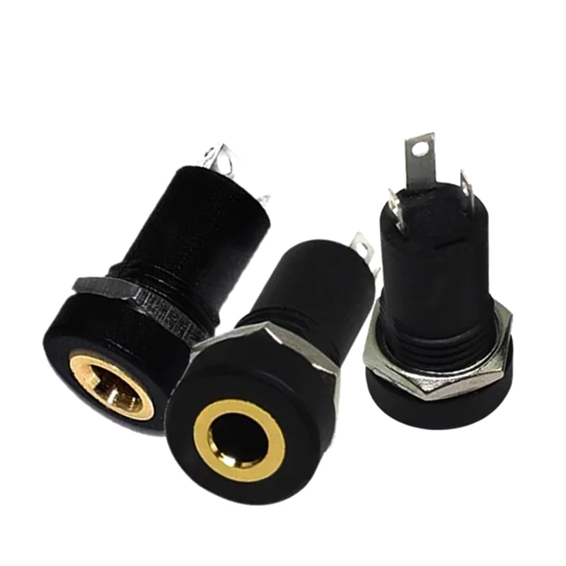 

10PCS PJ392A PJ-392A 3 Pole 3.5MM Audio Jack Socket Black Stereo Solder Panel Mount Gold With Nuts