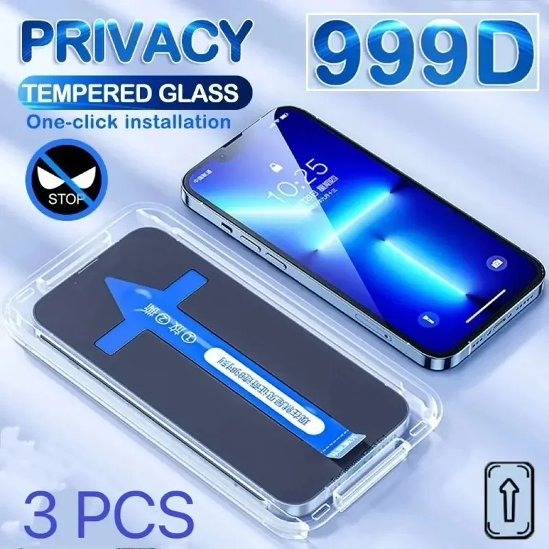 

Privacy Tempered Glass For iphone 14 15 Pro Max Plus X XS XR 11 12 13 Mini Anti Spy Glare Automatic installer Screen Protector