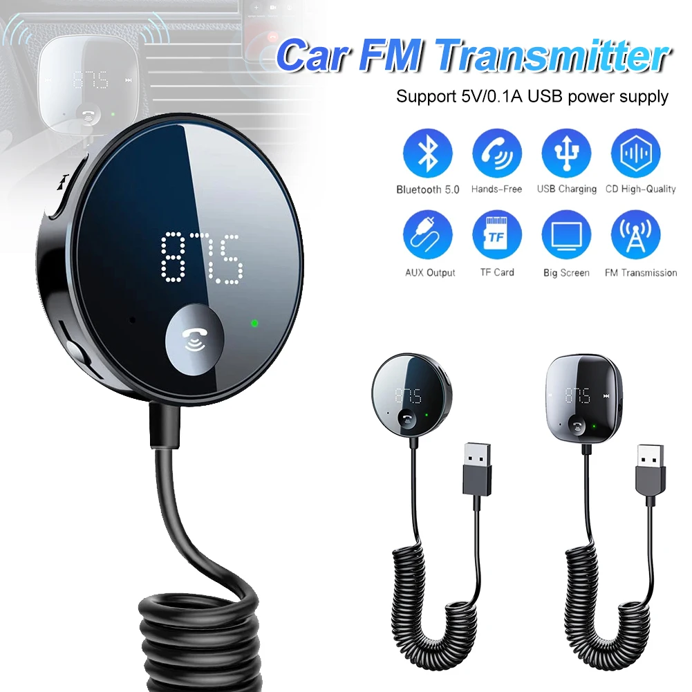

Car FM Transmitter Bluetooth 5.0 MP3 Player Wireless Stereo Adapter AUX Output with USB Output Handsfree Calling Support TF Card