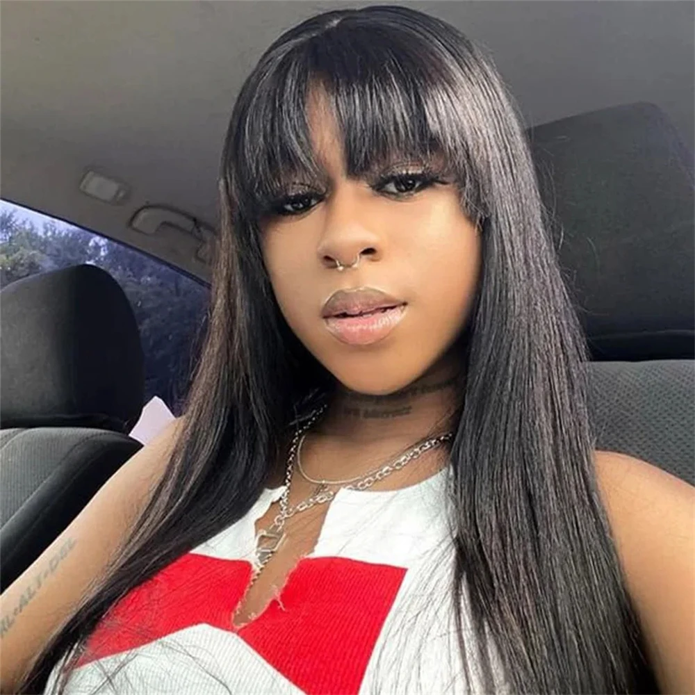 Straight Human Hair Wig With Bangs 3x1 Brazilian Fringe Full Machine Made Wig Wear Straight Wig With Bangs And Go Glueless Wig
Straight Human Hair Wig With Bangs 3x1 Brazilian Fringe Full Machine Made Wig Wear Straight Wig With Bangs And Go Glueless Wig