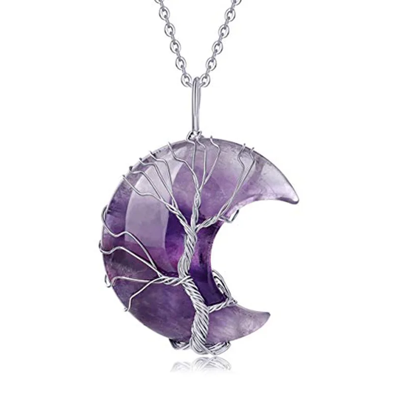 Natural Stone Amethyst Moon Tree Of Life Pendant Neck Chain Handmade Wrap Wire Fortune Tree Quartz Crystal Necklace
Natural Stone Amethyst Moon Tree Of Life Pendant Neck Chain Handmade Wrap Wire Fortune Tree Quartz Crystal Necklace