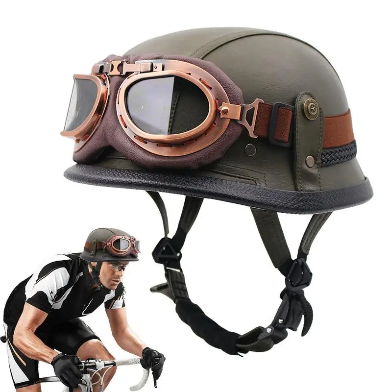

Motorcycle Helmets German Leather Style Pilot Motorcycle Open Face Retro Helmets Cruise Chopper Biker Helmets With Goggles