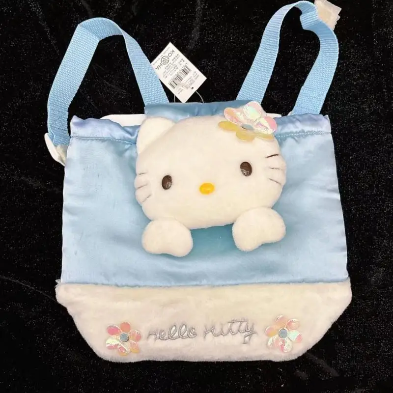

Cartoon Sanrioed Hello Kittys Backpack Ins Girly Heart Kawaii Large Capacity Silk Plush Doll Drawstring Backpack Holiday Gifts