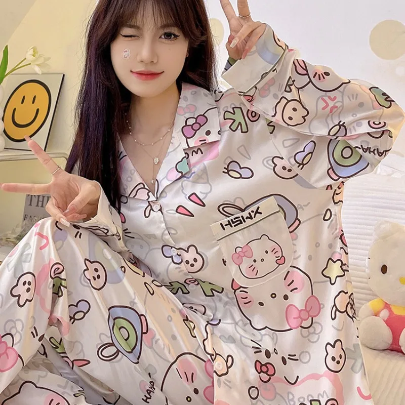 Hello Kitty Sanrio Cartoon Pajamas Set Kawaii Cute Sweet Girl Homewear Suit Long-sleeved Long Trousers Loose Leisure Pajamas
Hello Kitty Sanrio Cartoon Pajamas Set Kawaii Cute Sweet Girl Homewear Suit Long-sleeved Long Trousers Loose Leisure Pajamas