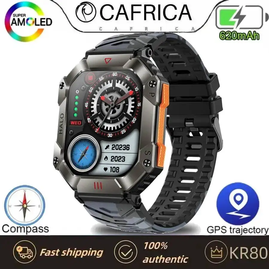 

CAFRICA KR80 Men's Sports Smart Watch 2.0 Inch 650mAh Battery Capacity Gift Healthy Heart Rate Blood Oxygen Compass GPS Exercise