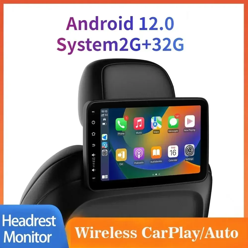 

Монитор на подголовник автомобиля IPS Android 12 сенсорный экран для автомобильного заднего сиденья проигрыватель видео Музыка FM Bluetooth AirPlay
