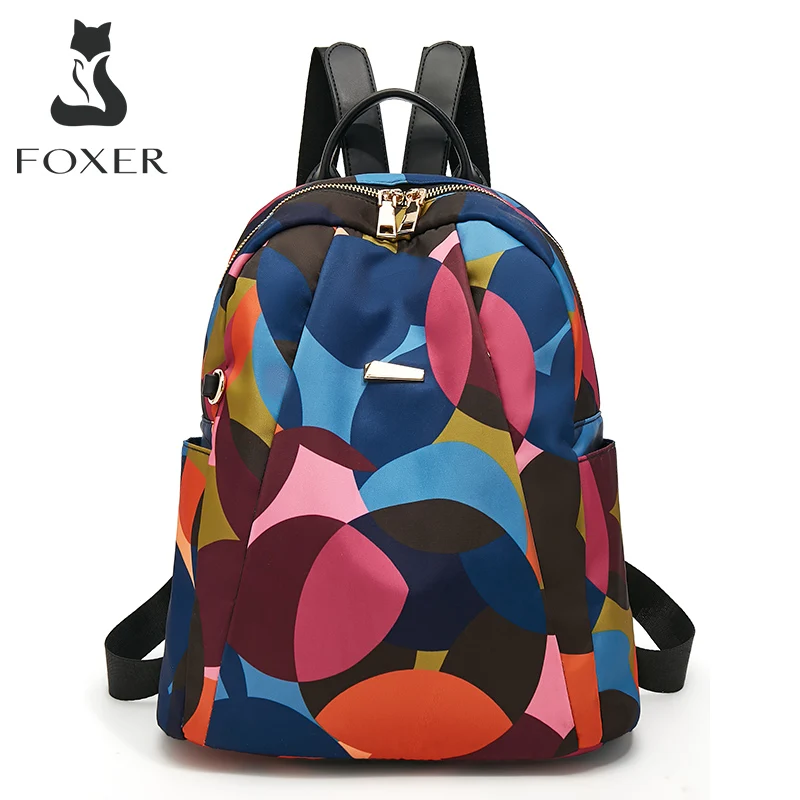 

FOXER Women Oxford Waterproof Fashion Backpack Teenage Girl's School Bag Anti-Theft Zipper Backpack Female Light Travel Backpack