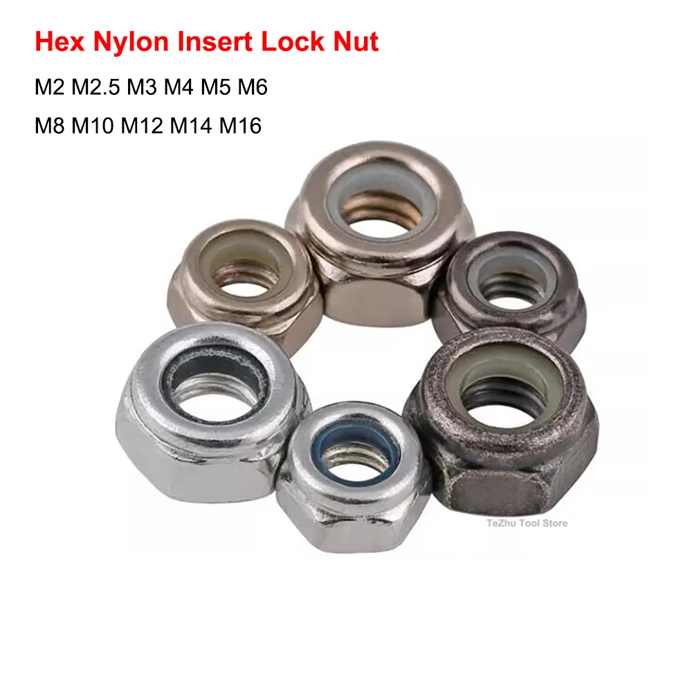 

Hex Nylon Insert Lock Nut Nickel Plating Zinc Plating Hexagon Self-locking Nuts M2 M2.5 M3 M4 M5 M6 M8 M10 M12 M14 M16