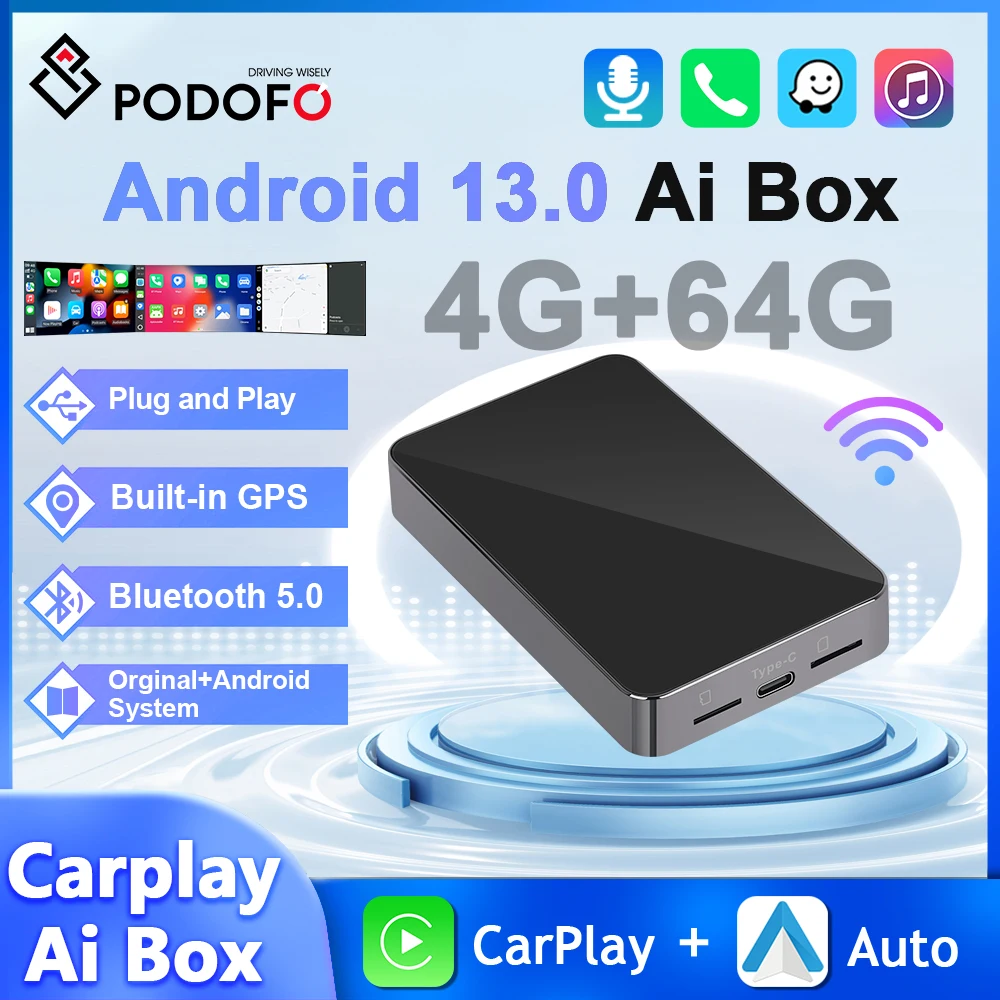 Podofo 4 + 64G Carplay AI BOX беспроводной Carplay Android Авто WIFI 4-ядерный мини-бокс Bluetooth GPS-навигация адаптер голосового управления
Podofo 4 + 64G Carplay AI BOX беспроводной Carplay Android Авто WIFI 4-ядерный мини-бокс Bluetooth GPS-навигация адаптер голосового управления