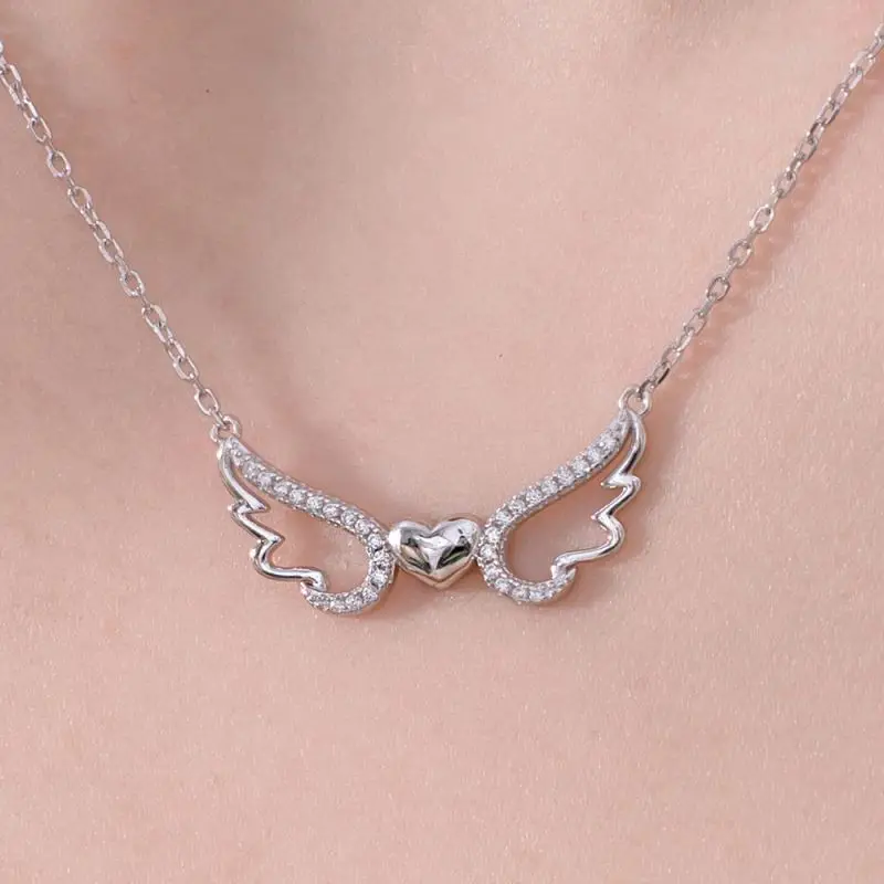 

Trendy 925 Sterling Silver Rhodium 18k Gold Plated Link Chain Heart Wings Pendant 5a Cubic Zirconia Women Necklaces Fine Jewelry