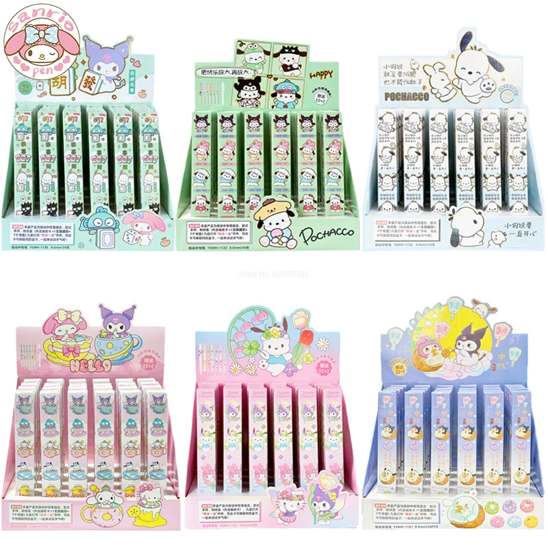 Новинка, 24 шт. гелевая ручка Sanrio Hello Kitty Kuromi Cinnamoroll Pachacco 0,5 мм, фирменная нейтральная ручка, офисные и школьные принадлежности, канцелярские принадлежности
Новинка, 24 шт. гелевая ручка Sanrio Hello Kitty Kuromi Cinnamoroll Pachacco 0,5 мм, фирменная нейтральная ручка, офисные и школьные принадлежности, канцелярские принадлежности
