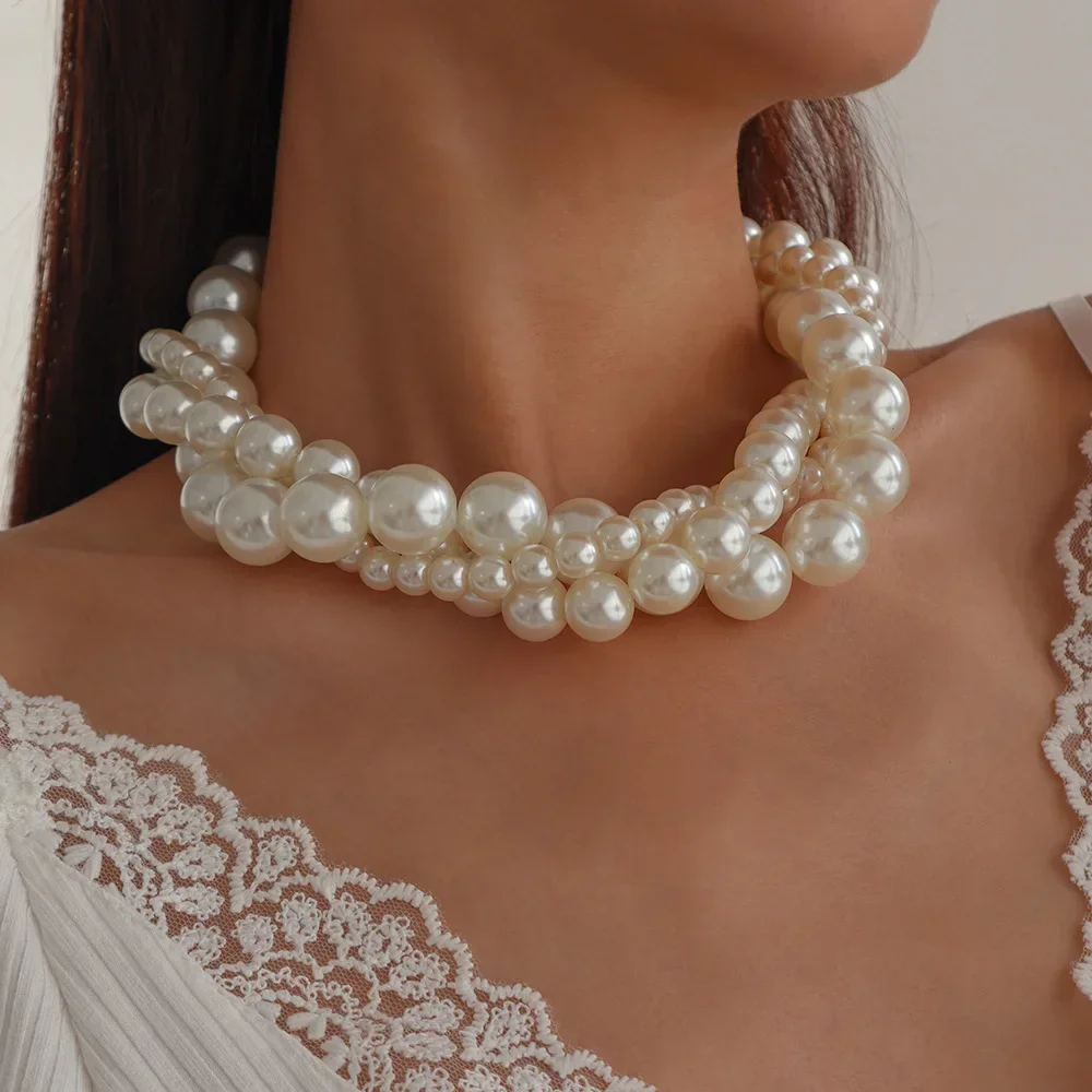 

Bohemian Multi-layered Imitation Pearl Women's Necklace Fashion Exaggerated Wedding Banquet Choker For Women Fashion Jewelry