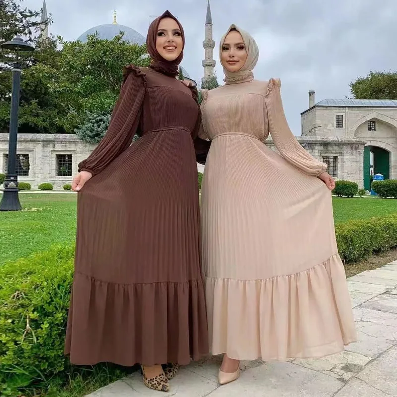 

Autumn Winter Middle East Clothes Fashion Loose High Neck Muslim Maxi Dress Robe Longue Mabche Dubai Gown for Women 2022