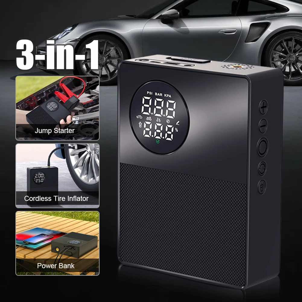 3 In 1 6600mAh/8800mAh Car Jump Starter Power Bank Cordless Tire Inflator Air Compressor Pump 12V Car Battery Booster Auto Parts
3 In 1 6600mAh/8800mAh Car Jump Starter Power Bank Cordless Tire Inflator Air Compressor Pump 12V Car Battery Booster Auto Parts