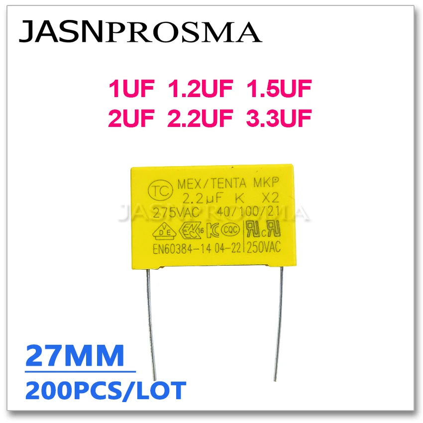 JASNPROSMA X2 275VAC 1UF 1,2 UF 1,5 UF 2UF 2,2 UF 3,3 UF шаг 27 мм 27,5 мм 200 шт. 105 125 155 205 225 335 K защитный конденсатор MKP
JASNPROSMA X2 275VAC 1UF 1,2 UF 1,5 UF 2UF 2,2 UF 3,3 UF шаг 27 мм 27,5 мм 200 шт. 105 125 155 205 225 335 K защитный конденсатор MKP
