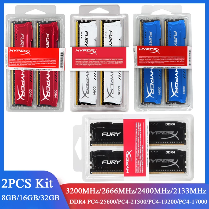 

Memoria DDR4 16GB (2x8GB) 32GB (2x16GB) Kit RAM 3200MHz 2666MHz 2400MHz Desktop RAM 288Pin 1.2V DIMM PC4-21300 25600 HyperX Fury