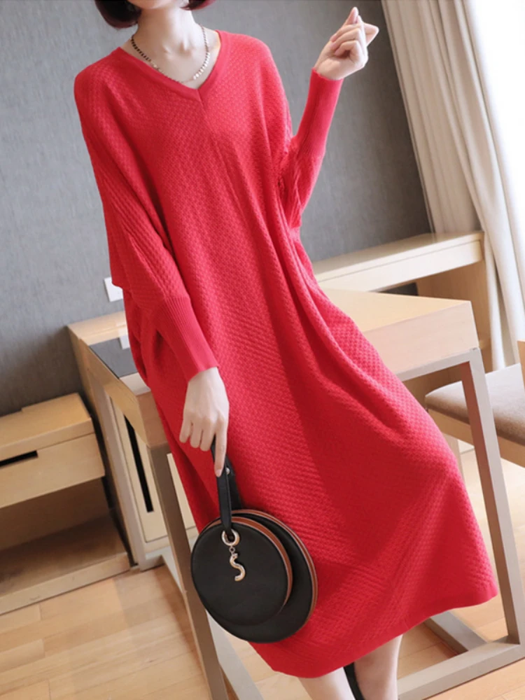 Women's Long Dress Sweater Robe New in Autumn Winter Korean Commuter Style V-neck Loose Knit Pullover Dress Women's Clothing
Women's Long Dress Sweater Robe New in Autumn Winter Korean Commuter Style V-neck Loose Knit Pullover Dress Women's Clothing