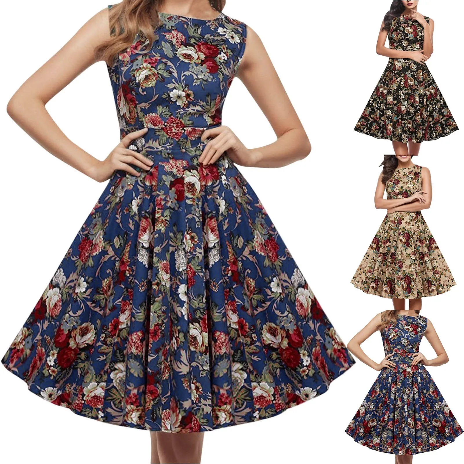2023 Women Dress Elegant Summer Hot Ladies Vintage Style Fashion Sleeveless Printed Mid Length Dresses Big Swing Dresses
2023 Women Dress Elegant Summer Hot Ladies Vintage Style Fashion Sleeveless Printed Mid Length Dresses Big Swing Dresses