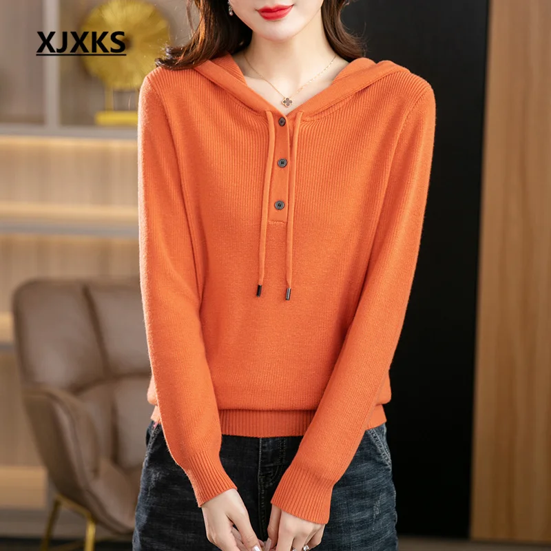 XJXKS Pure Color All-match Fashion Hooded Women's Sweater 2023 Spring Autumn Winter Soft Wool Knit Pullover Women Jumper
XJXKS Pure Color All-match Fashion Hooded Women's Sweater 2023 Spring Autumn Winter Soft Wool Knit Pullover Women Jumper