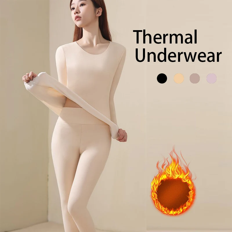 

Женское термобелье, зимний Топ с длинным рукавом, бесшовный плотный двухслойный теплый комплект женского нижнего белья из 2 предметов, одежда для сна 602
