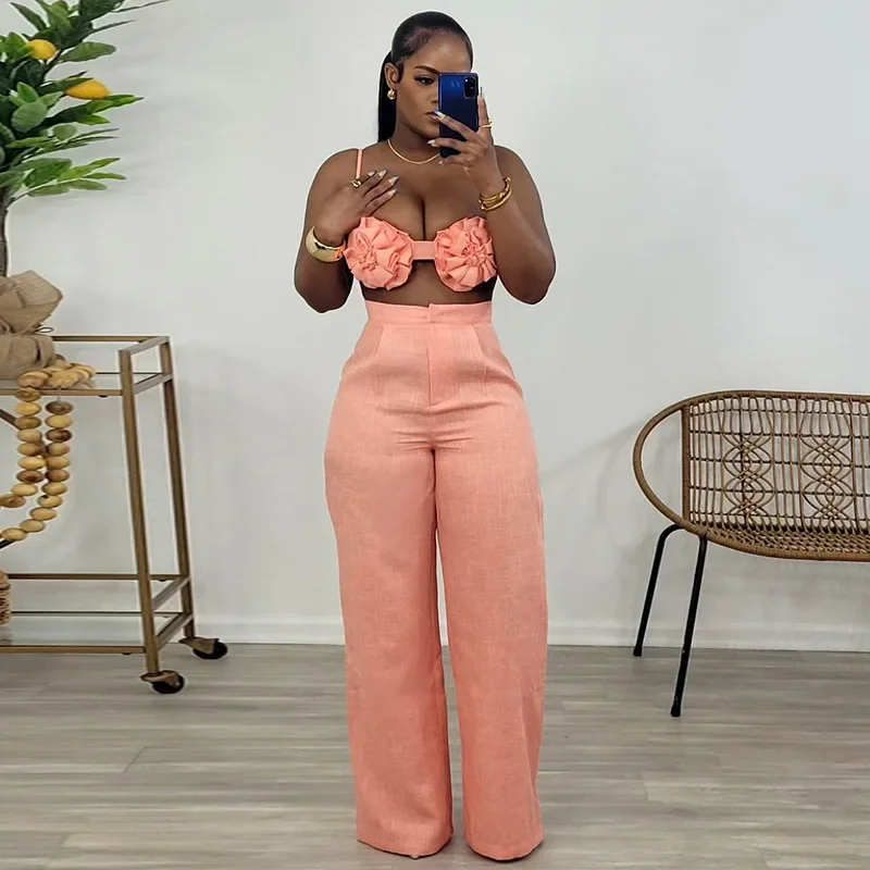 Summer Women's Set Beach Floral Front Sleeveless Strap Tops +Wide Leg Pants Suits Street Two 2 Piece Sets Beach Outfits 
Summer Women's Set Beach Floral Front Sleeveless Strap Tops +Wide Leg Pants Suits Street Two 2 Piece Sets Beach Outfits