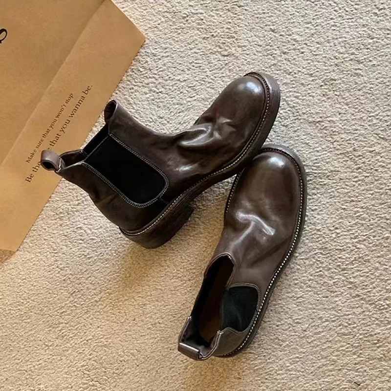 2023 Autumn/Winter Washed Horse Skin Wrinkle Thick Heel Thick Bottom Smoke Pipe Elastic Boots Chelsea Short Boots Women's
2023 Autumn/Winter Washed Horse Skin Wrinkle Thick Heel Thick Bottom Smoke Pipe Elastic Boots Chelsea Short Boots Women's