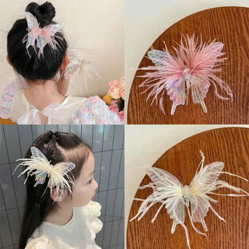 

Children Colorful Feather Butterfly Hair Clip Fairy Beauty Princess Girl Hairpin Headdress Hair Accessories Baby Hair