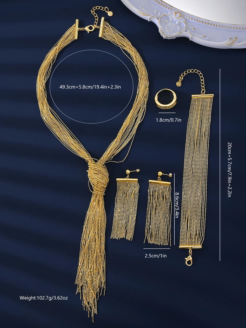 Set of 5pcs Golden Tassel Jewelry Set Is a Luxurious and Charming Party Pendant for Women, a Dubai Necklace, Jewelry 2 Mallzona S0f5ae628bc6e4b0aa2ed461eb9842e6fr Set of 5pcs Golden Tassel Jewelry Set Is a Luxurious and Charming Party Pendant for Women, a Dubai Necklace, Jewelry Mallzona