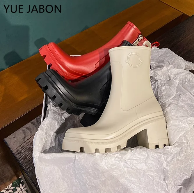 White Red Winter PVC Rain Boots Women Black Chunky Heel Mid Calf Boots Luxury Brand Chelsea Boots Ankle Boots female free ship
White Red Winter PVC Rain Boots Women Black Chunky Heel Mid Calf Boots Luxury Brand Chelsea Boots Ankle Boots female free ship