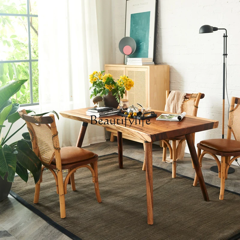 

Обеденный стол и стул из массива дерева, современный минималистичный чайный столик из ротанга в китайском стиле